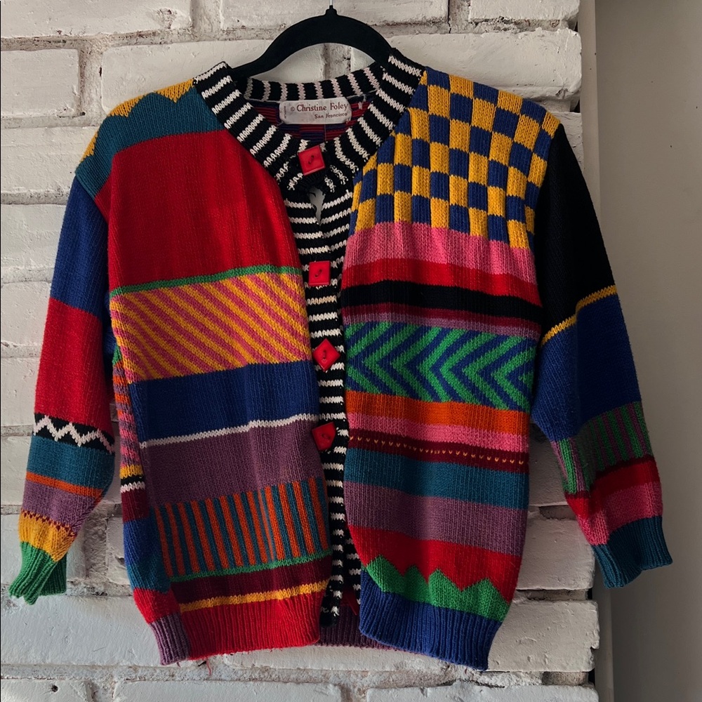 Christine Foley Colorblock Patterned Cardigan - Bright Multi crop sleeve